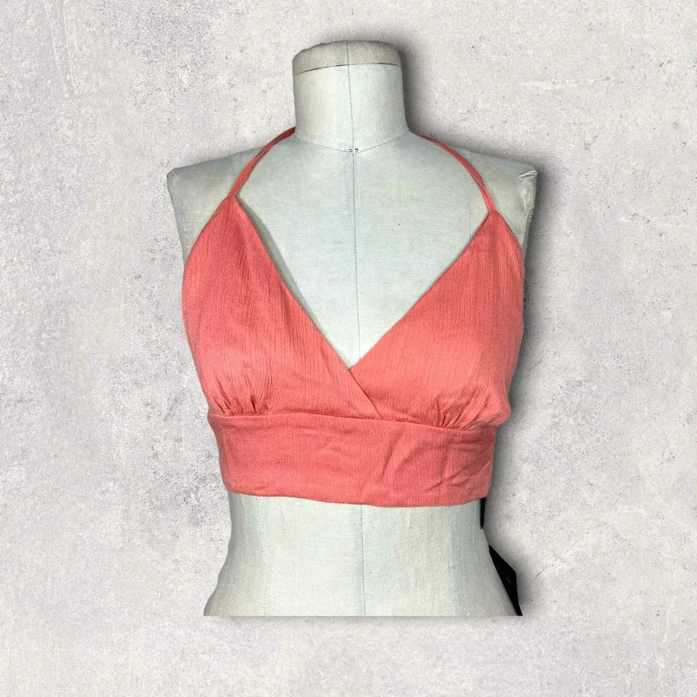 Lulus Coral‎ Tie Bralette Halter Top Size Medium